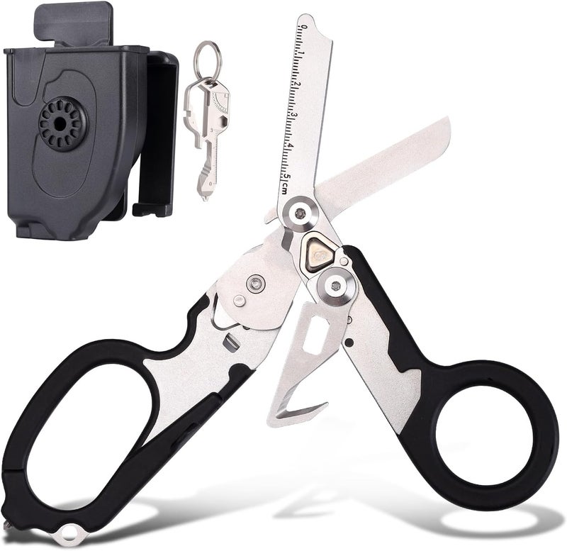 Armmu 6 in 1 Trauma Shears,Outdoor Camping Tools,Trauma Shears Foldable,Emergency Response Medical Scissors with Strap Cutter and Glass Breaker and Compatible Holster.(black) - Image 1